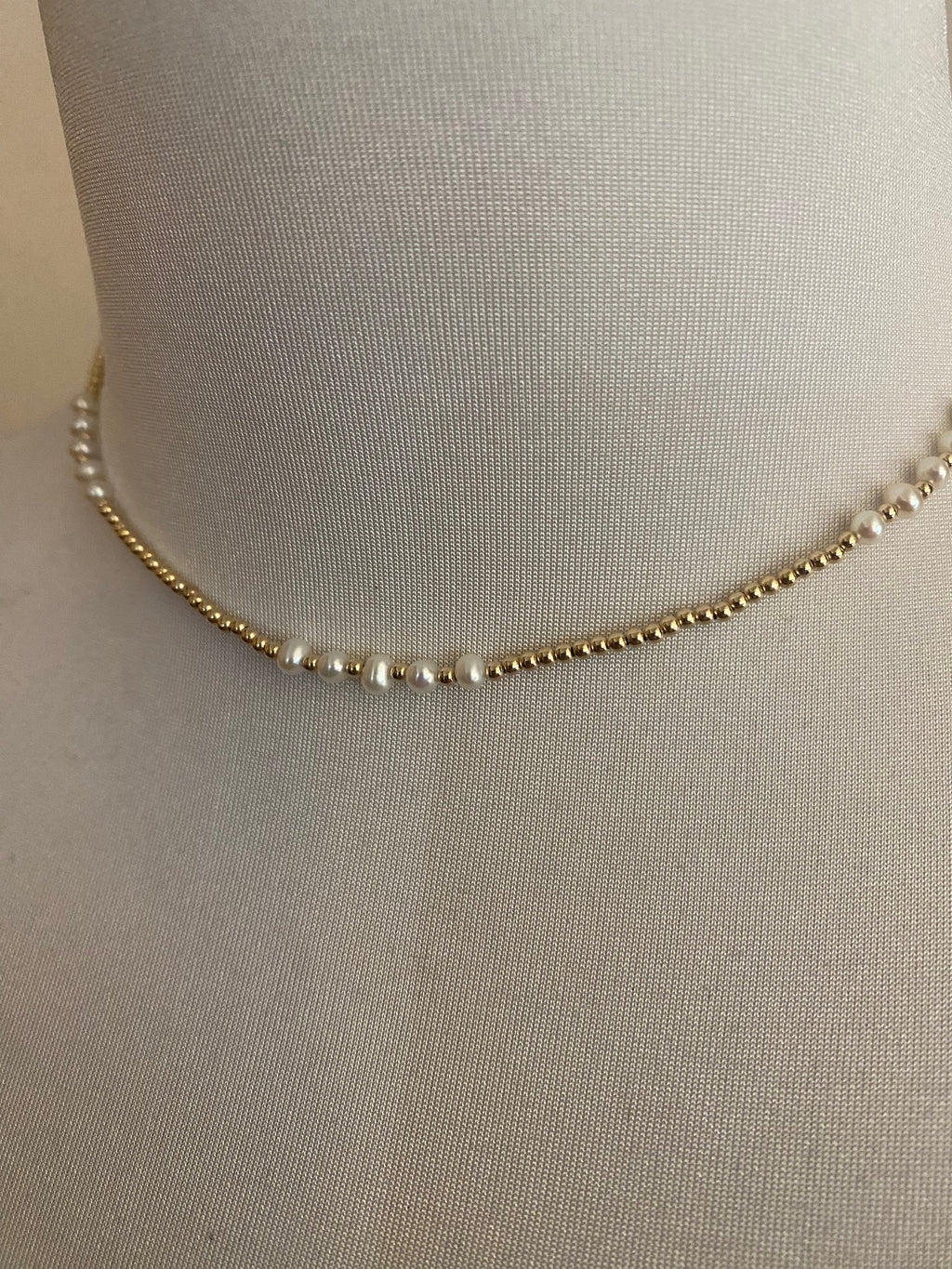 Fresh Water Pearl and Gold Bead Necklace
