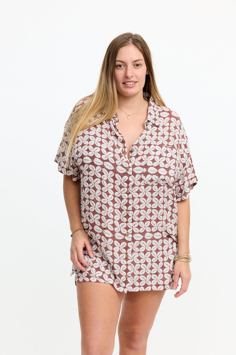 Aloha Shirt Dress Cowrie Basket / PETITE