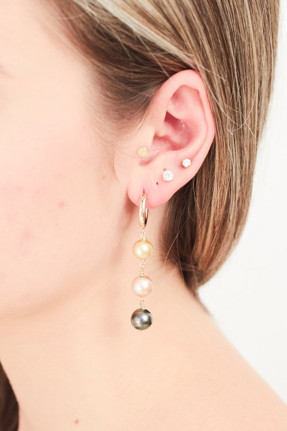 Triple Rainbow Pearl Hoops