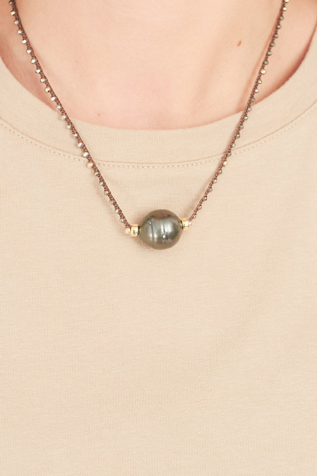 Single Tahitian Pearl With Pyrite Necklace