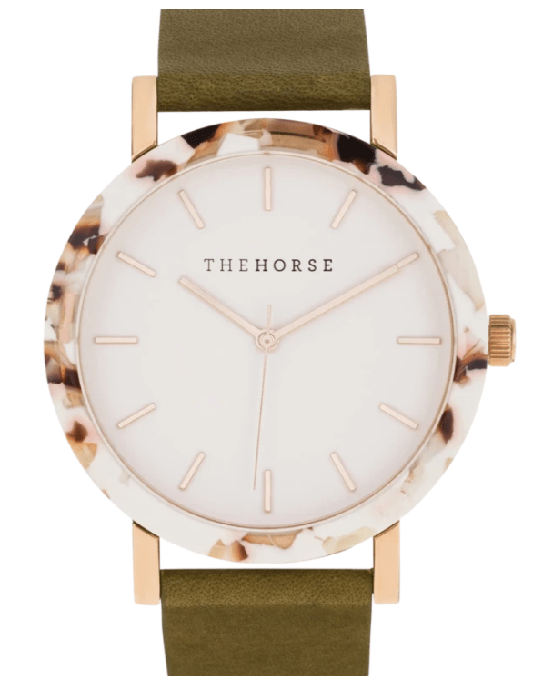 Nougat Shell/ White Dial/ Rose Gold Indexing/Olive Band