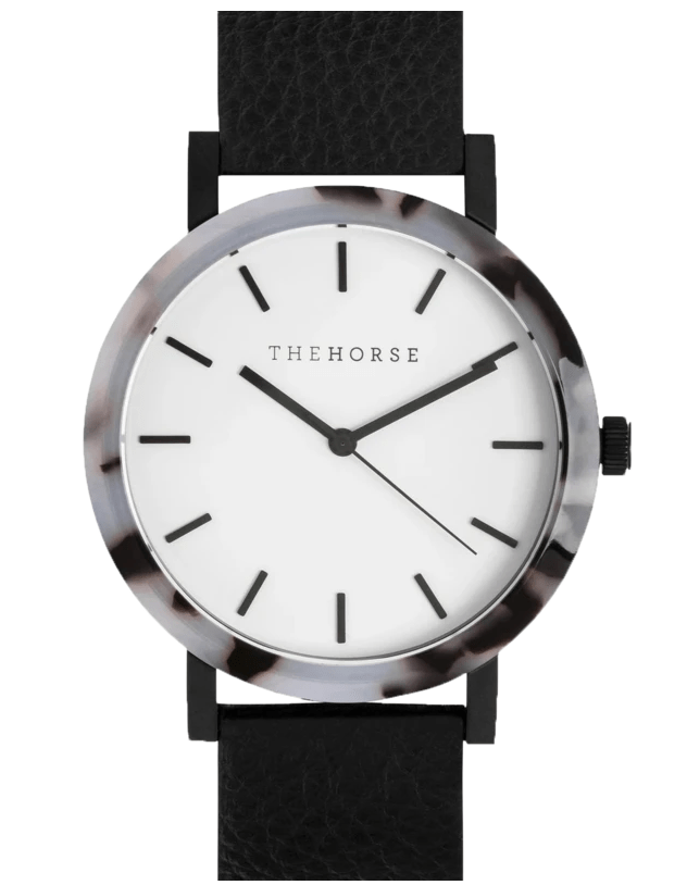 Blonde Tortoise Shell/ White Dial/ Black Band