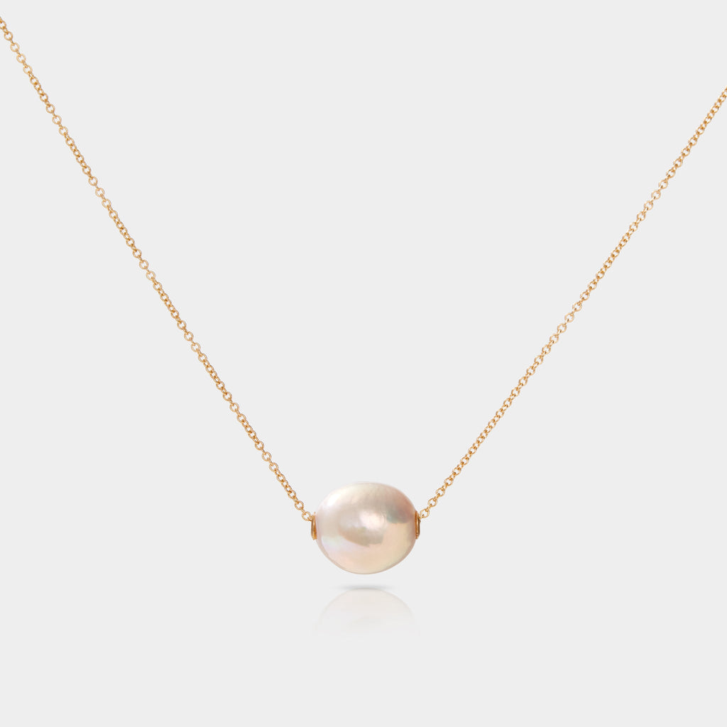 14K Gold Floating Pearl Necklace
