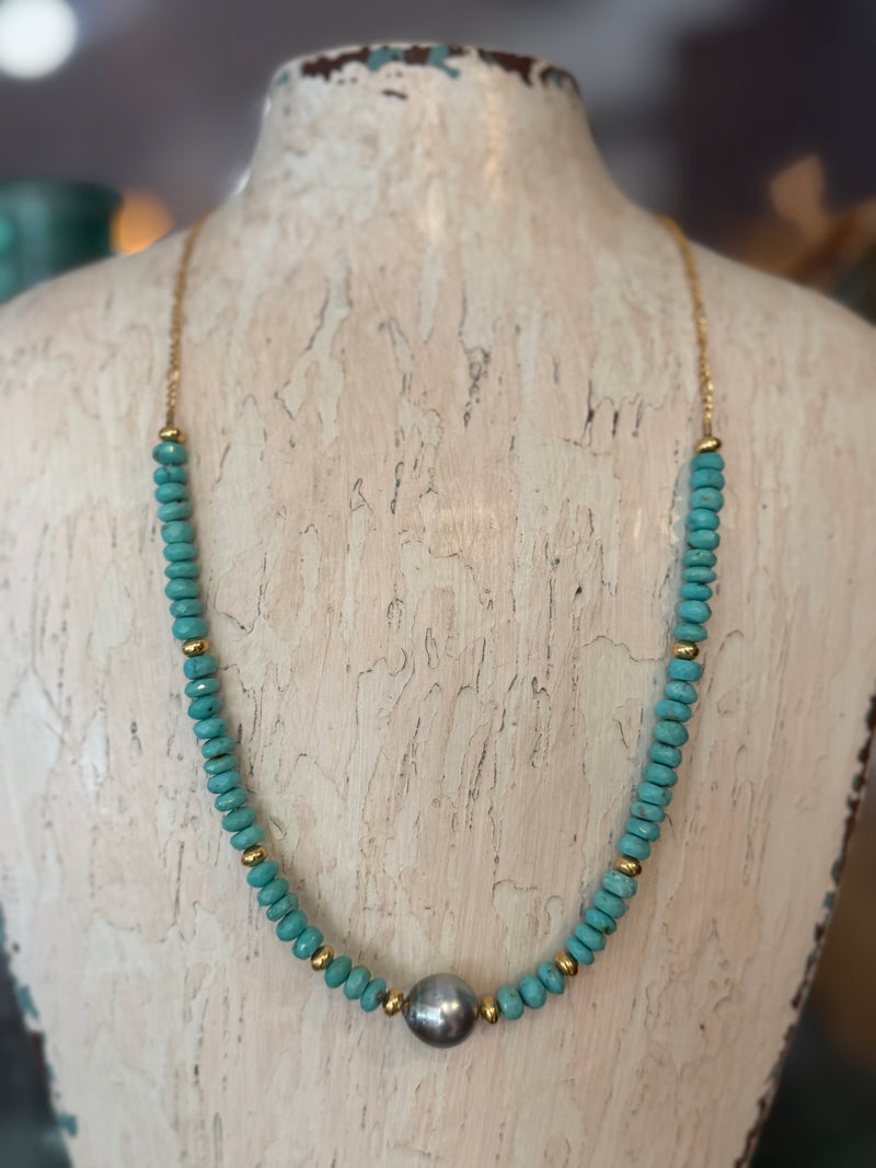 Gemstone and Single Pearl Necklace