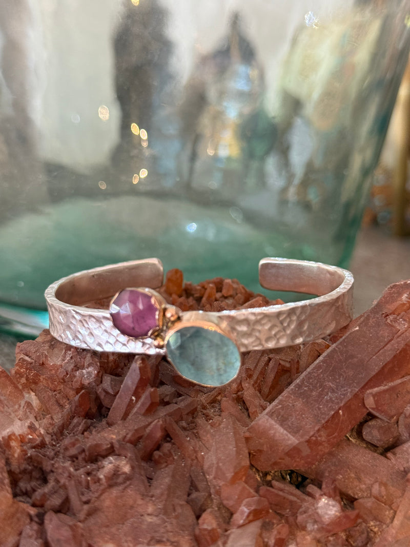 Aquamarine and Tourmaline Cuff Bracelet
