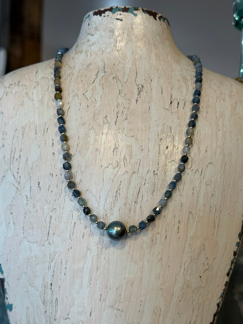 Blue Sapphire and Tahitian Pearl Necklace