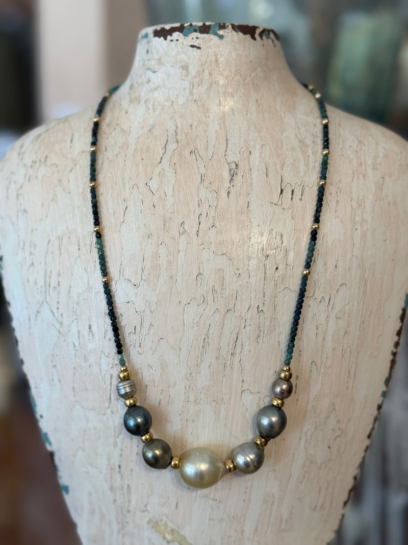 Multi Pearl with Blue Zircon Necklace