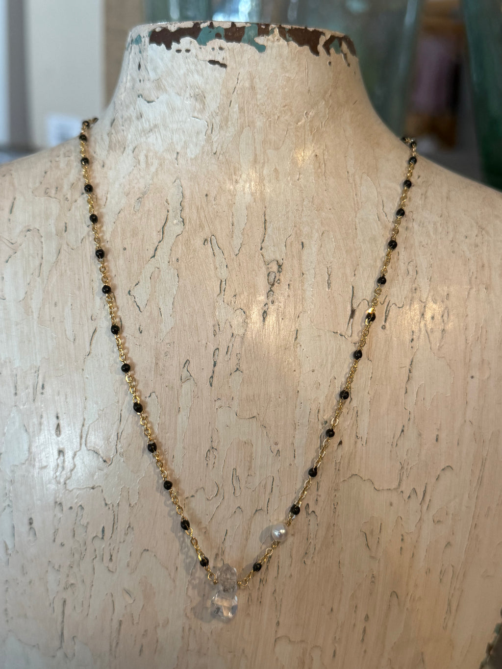 Enamel Herkimer Charm Necklace - Black