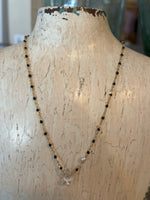 Enamel Herkimer Charm Necklace - Black