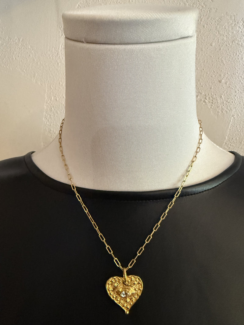 White Topaz Heart  Eye Necklace (AS)