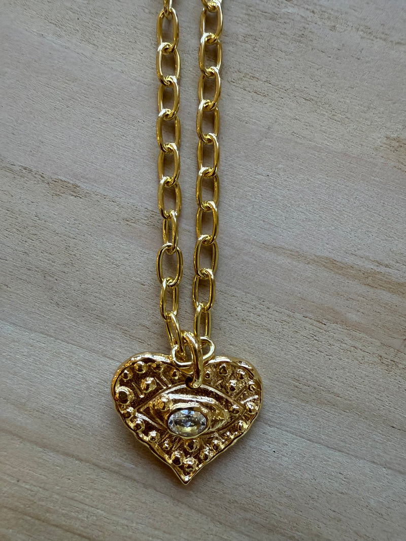 White Topaz Heart  Eye Necklace (AS)