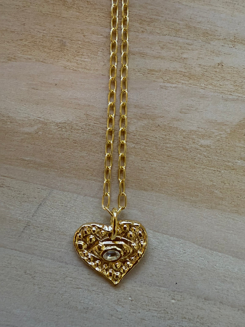 White Topaz Heart  Eye Necklace (AS)