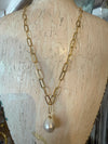 Paperclip Pearl Drop Necklace