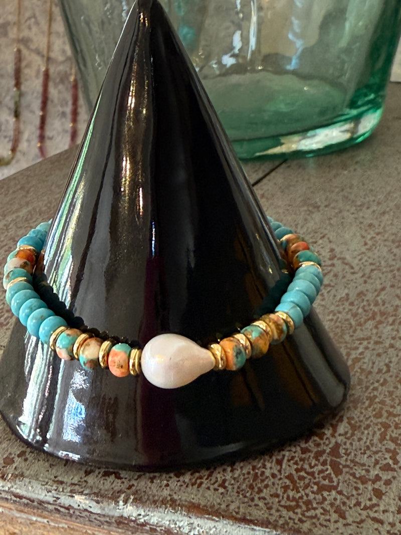 Turquoise and Pearl Bracelet