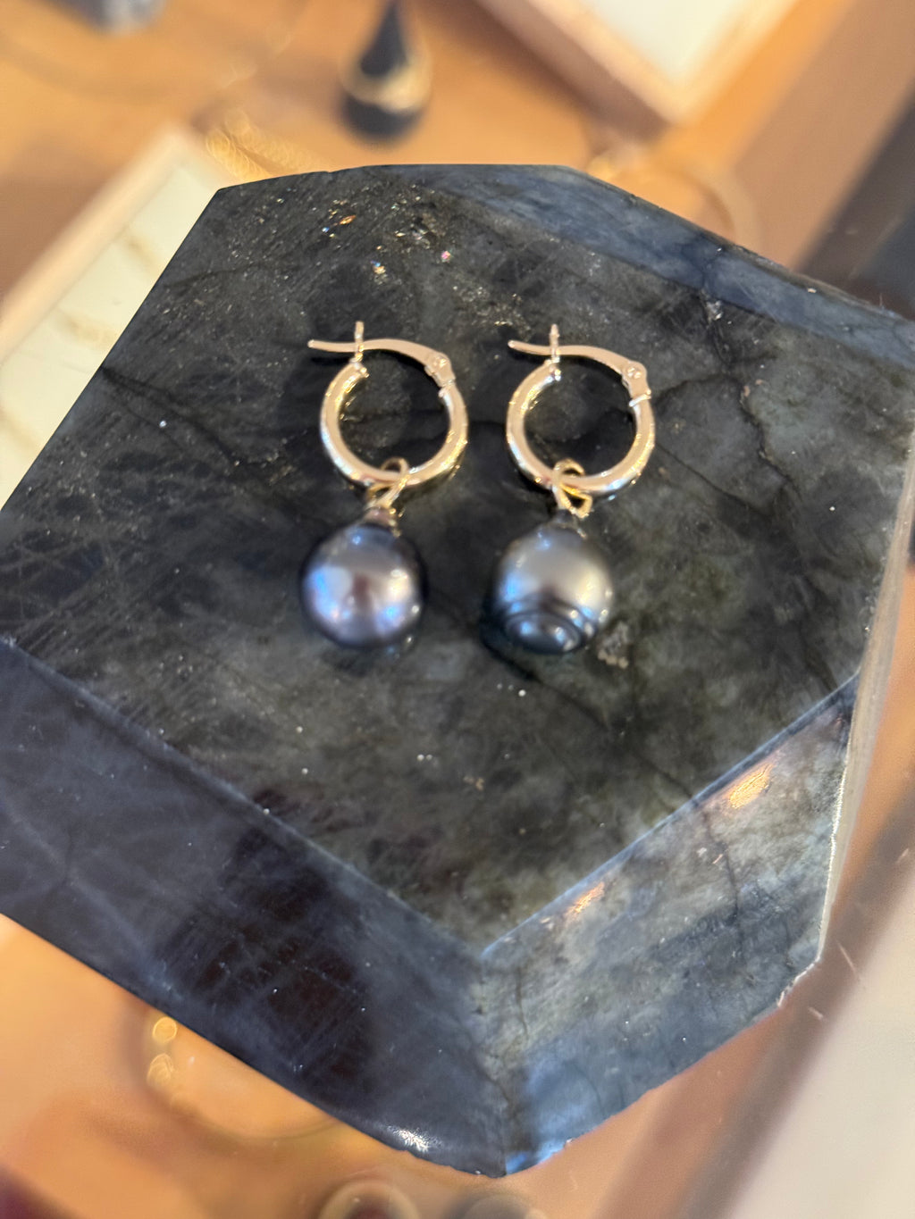 Tahitian Pearl Drop Hoops - 10K Gold