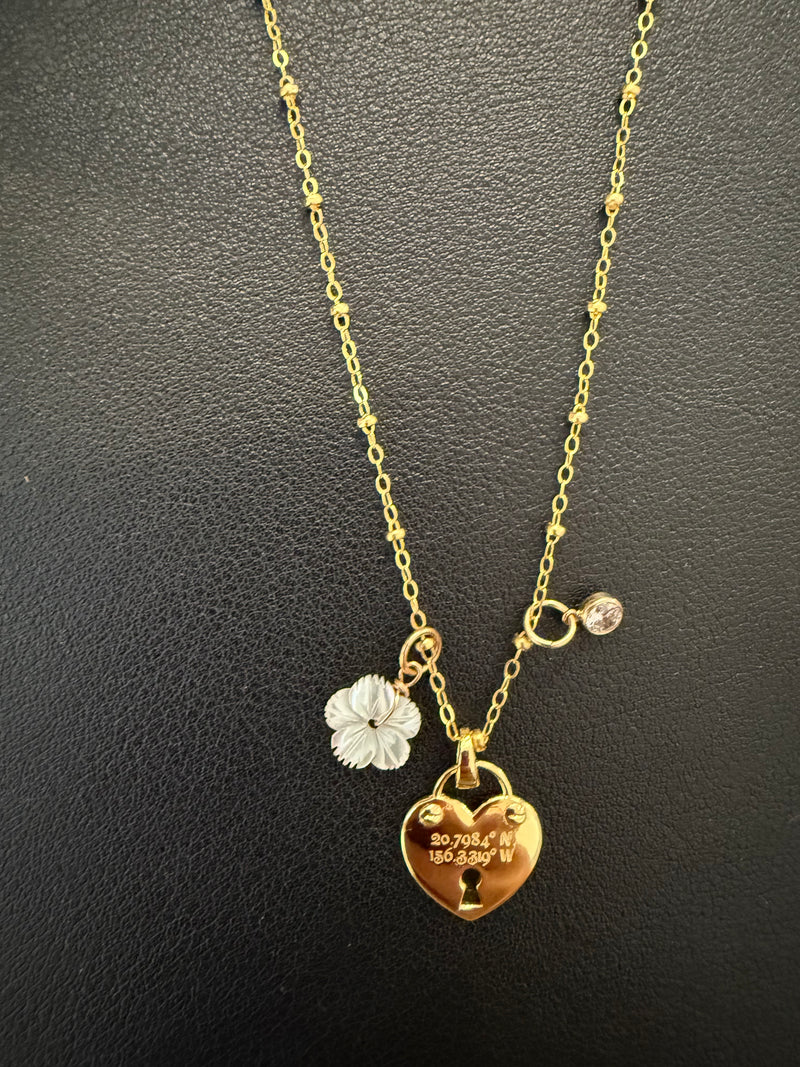 “Maui Coordinates” Heart Keyhole Pendant Necklace