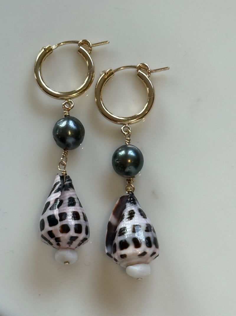 Hebrew Shell and Pearl Earrings