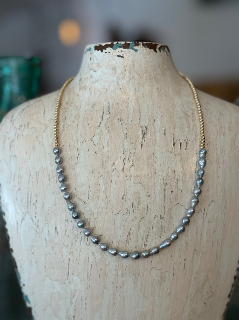 Tiny Akoya Pearl and Gold Bead Necklace