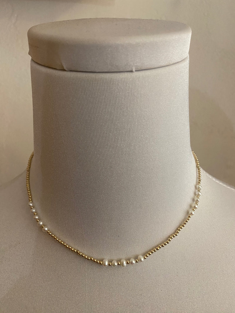 Fresh Water Pearl and Gold Bead Necklace