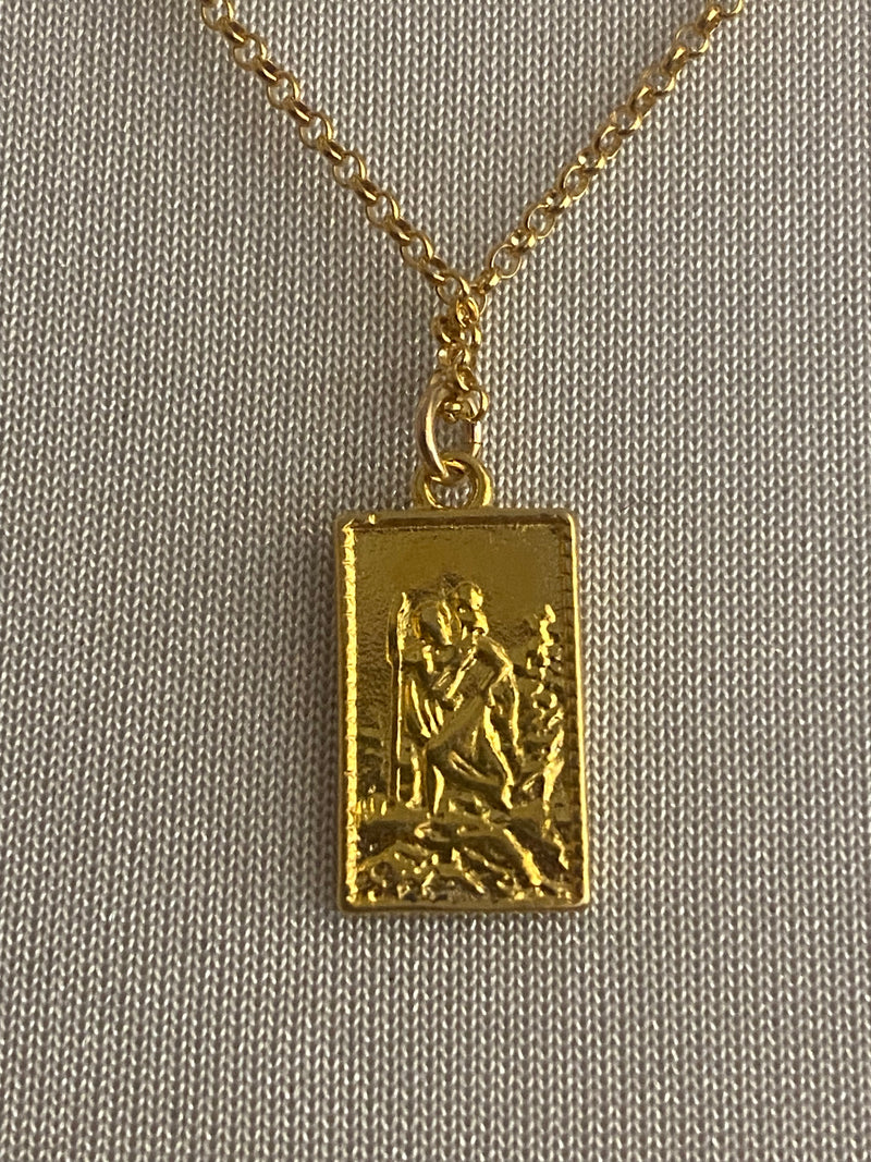 St Christopher Rectangle Pendant Necklace