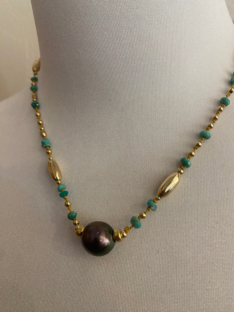 Tahitian Pearl and Turquoise Necklace (l.s)