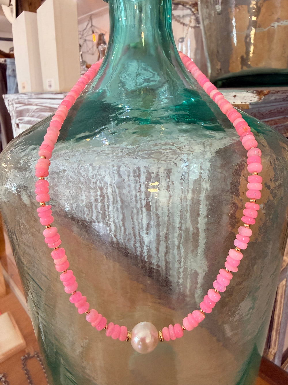 Pink Opal with White South Sea Pearl