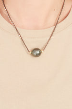 Single Tahitian Pearl With Pyrite Necklace