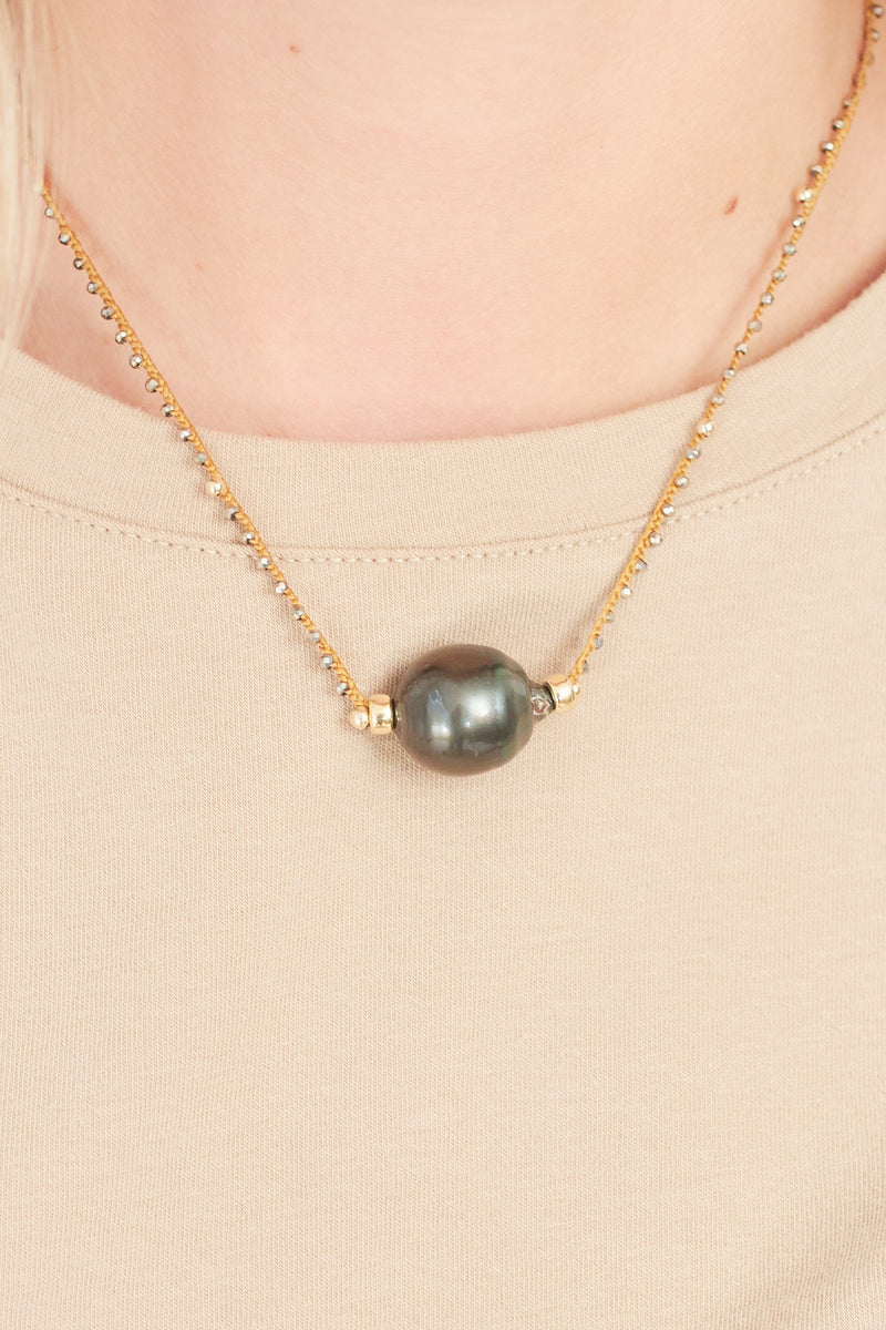 Single Tahitian Pearl With Pyrite Necklace