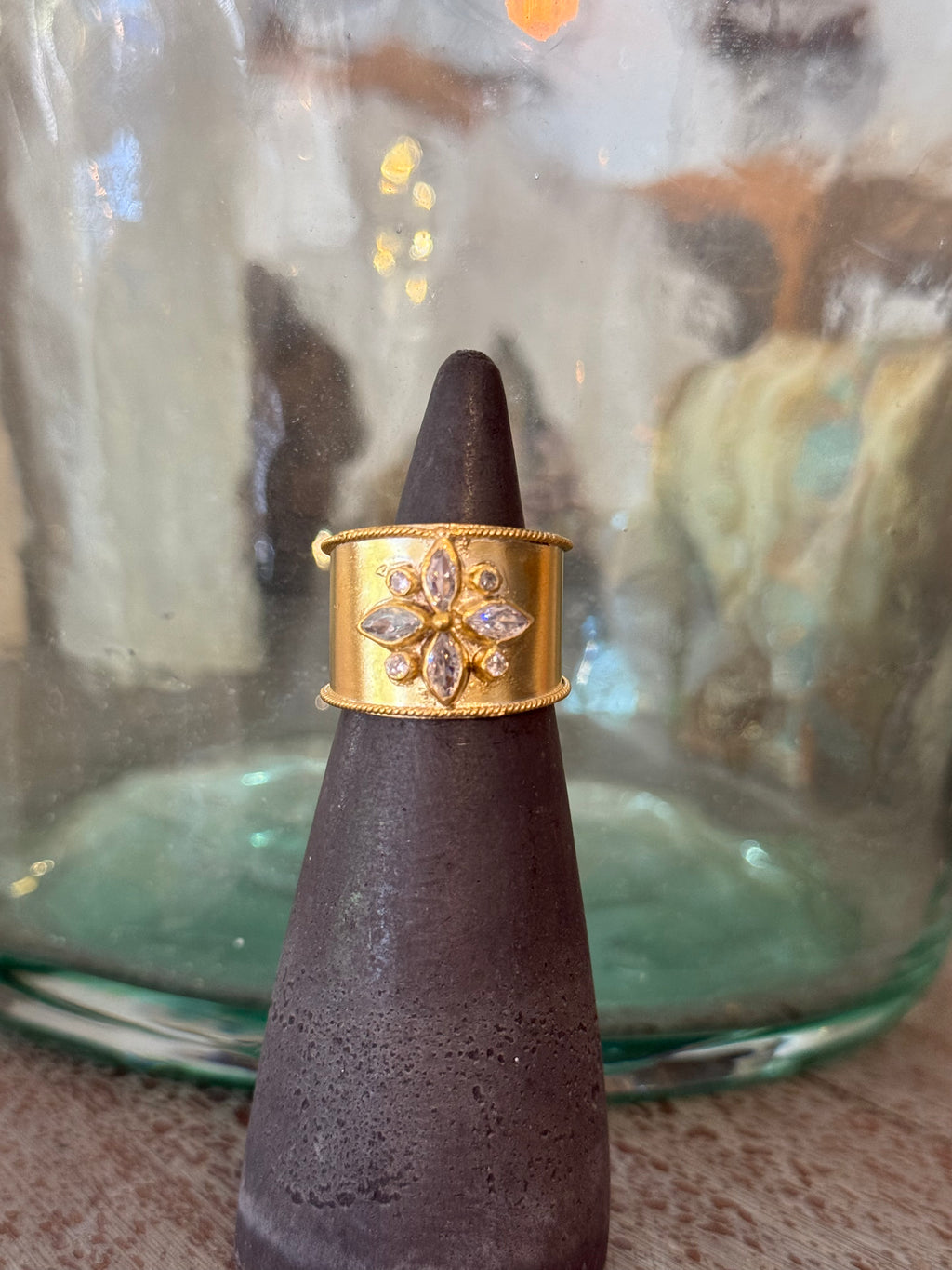Gemstone Flower Cuff Ring