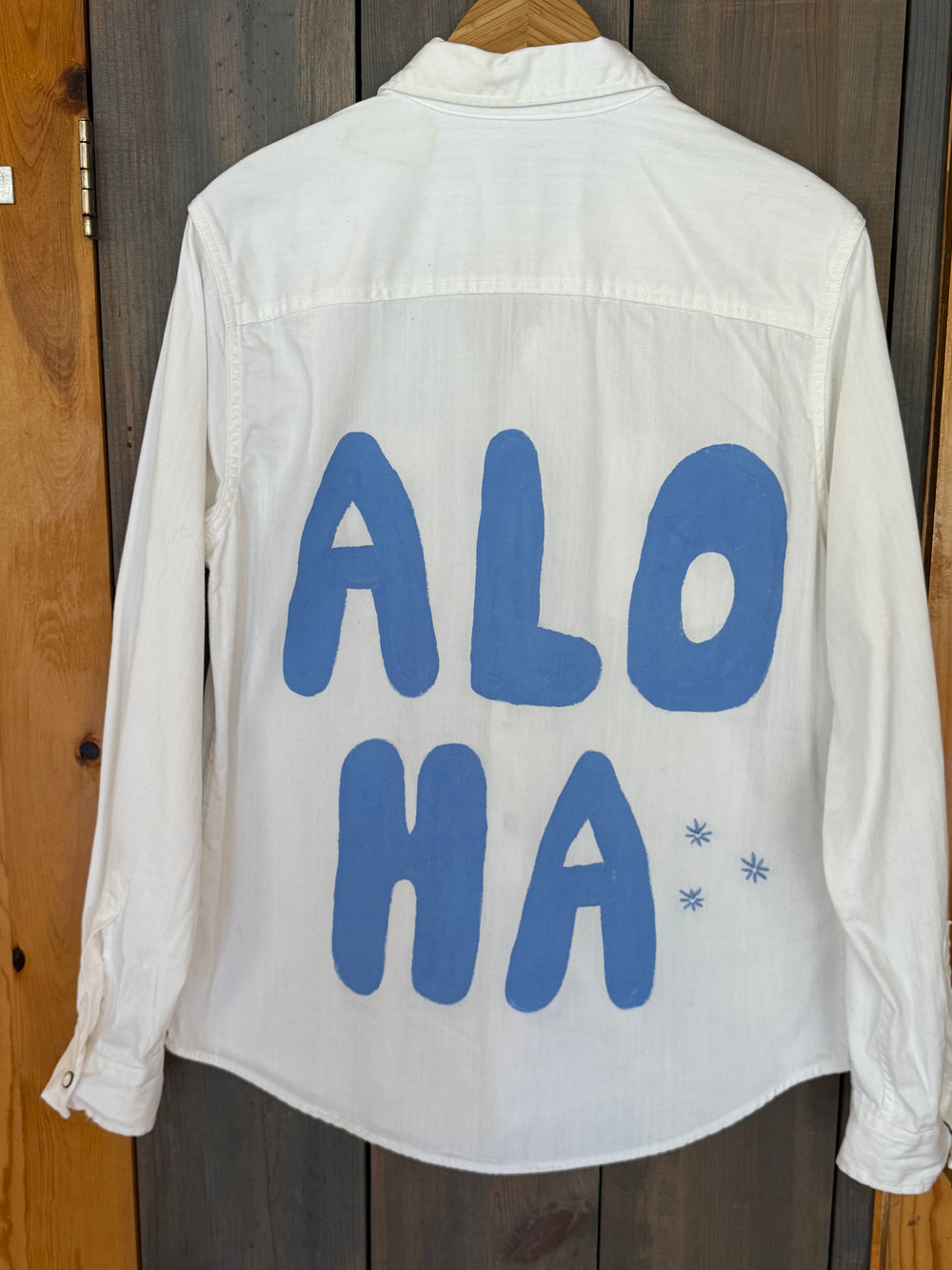 Blue Aloha on White Denim