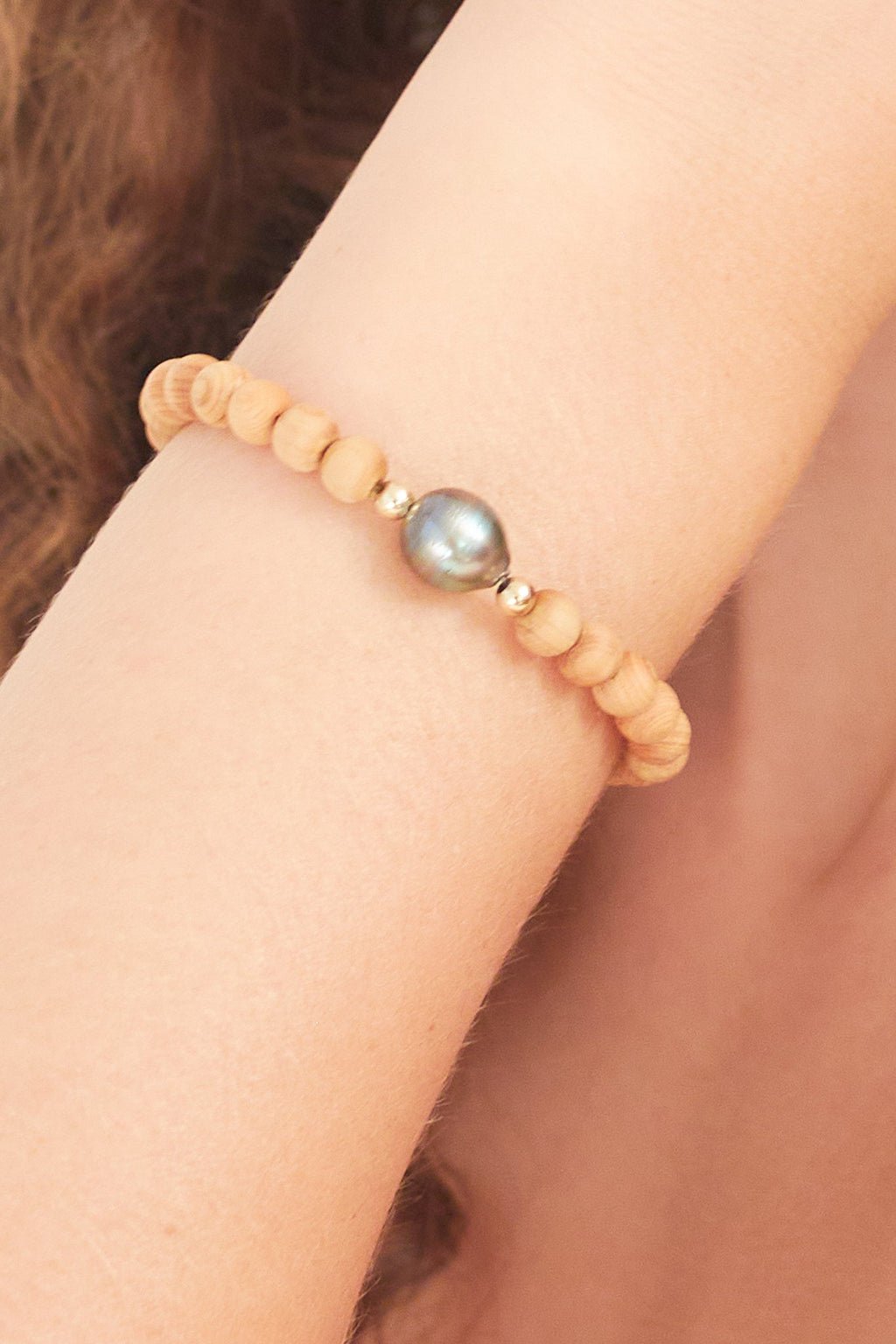Beaded Sandalwood Stretch Bracelet