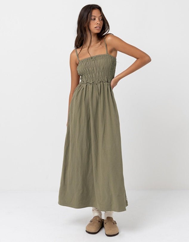 Classic Shirred Midi Dress