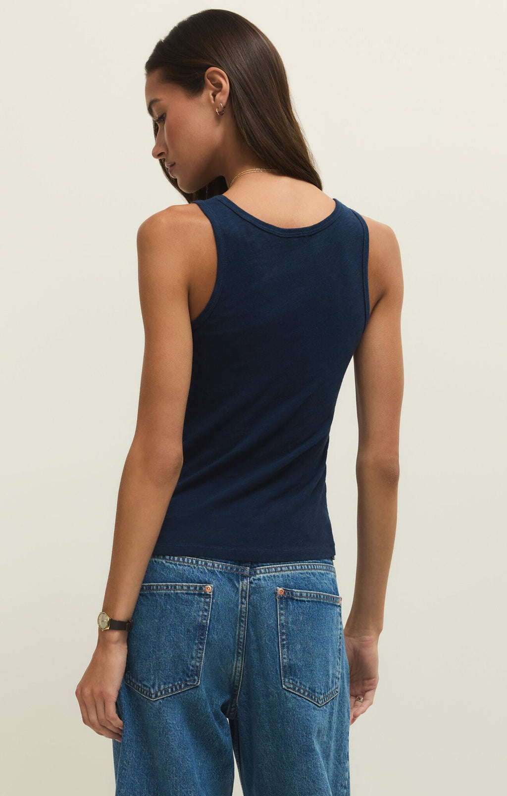 navy tank top swoop neck