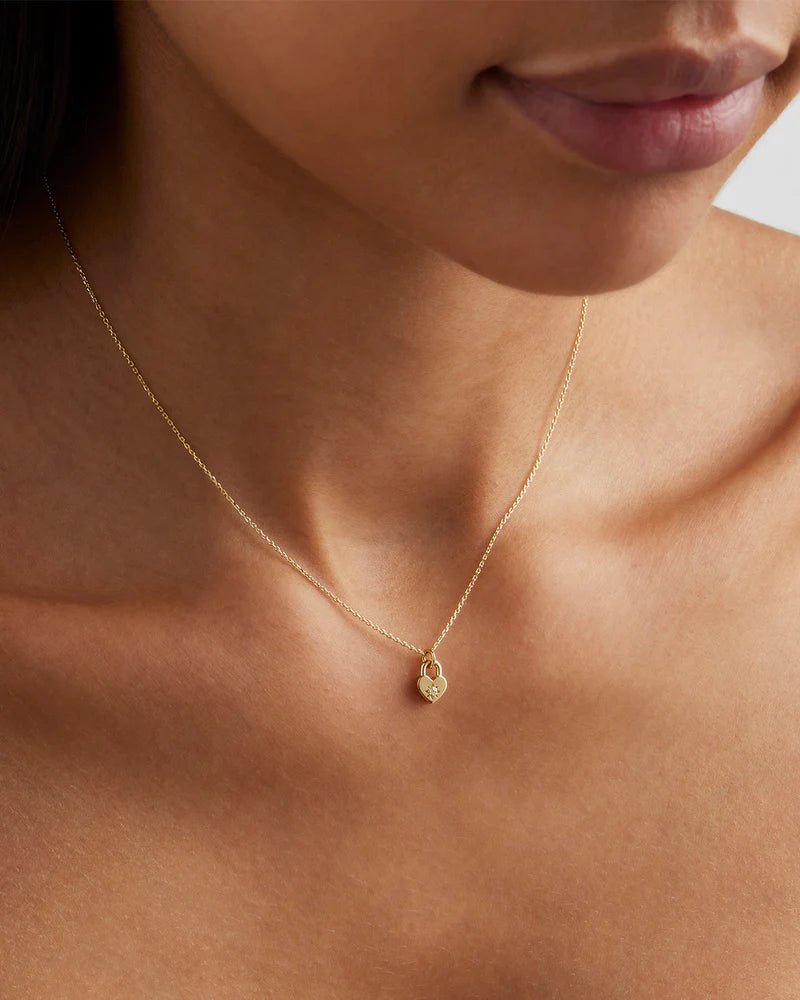 Crystal Lotus Heart Padlock Necklace