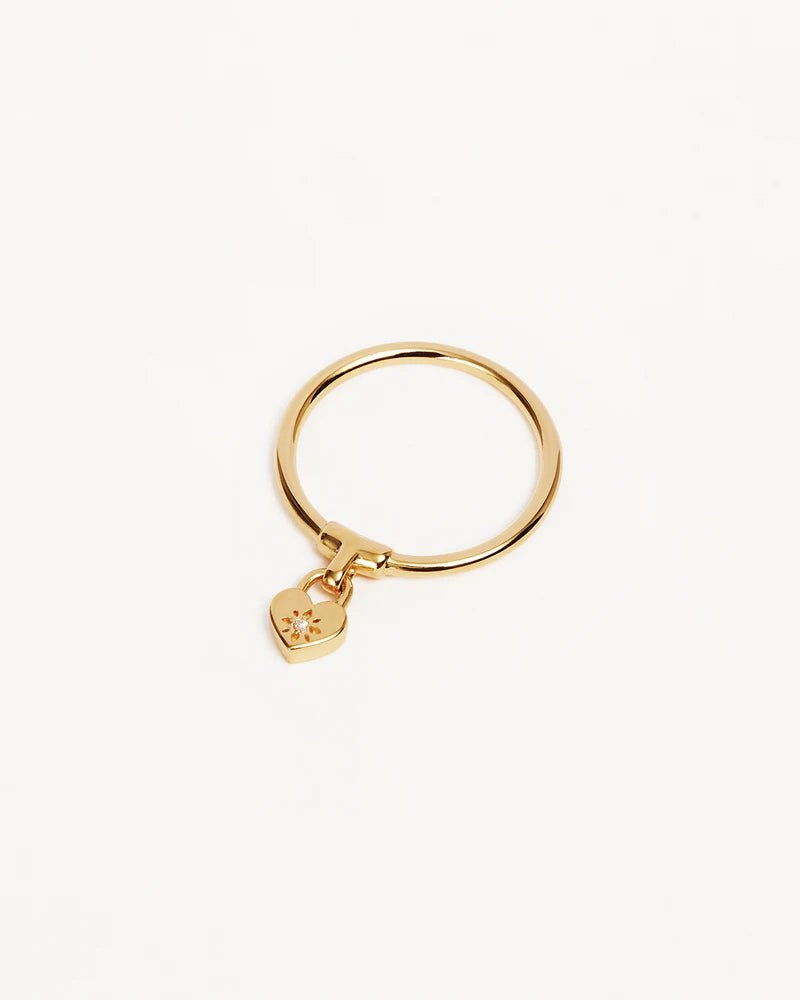 Crystal Lotus Heart Padlock Ring