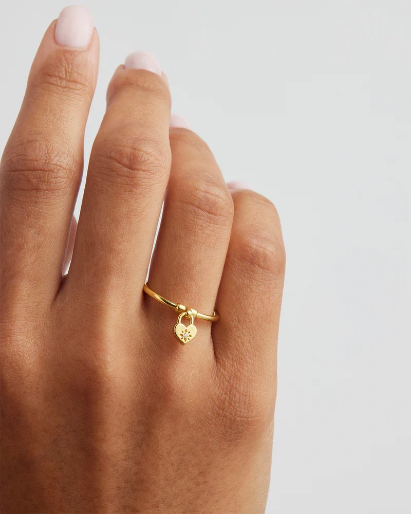 Crystal Lotus Heart Padlock Ring