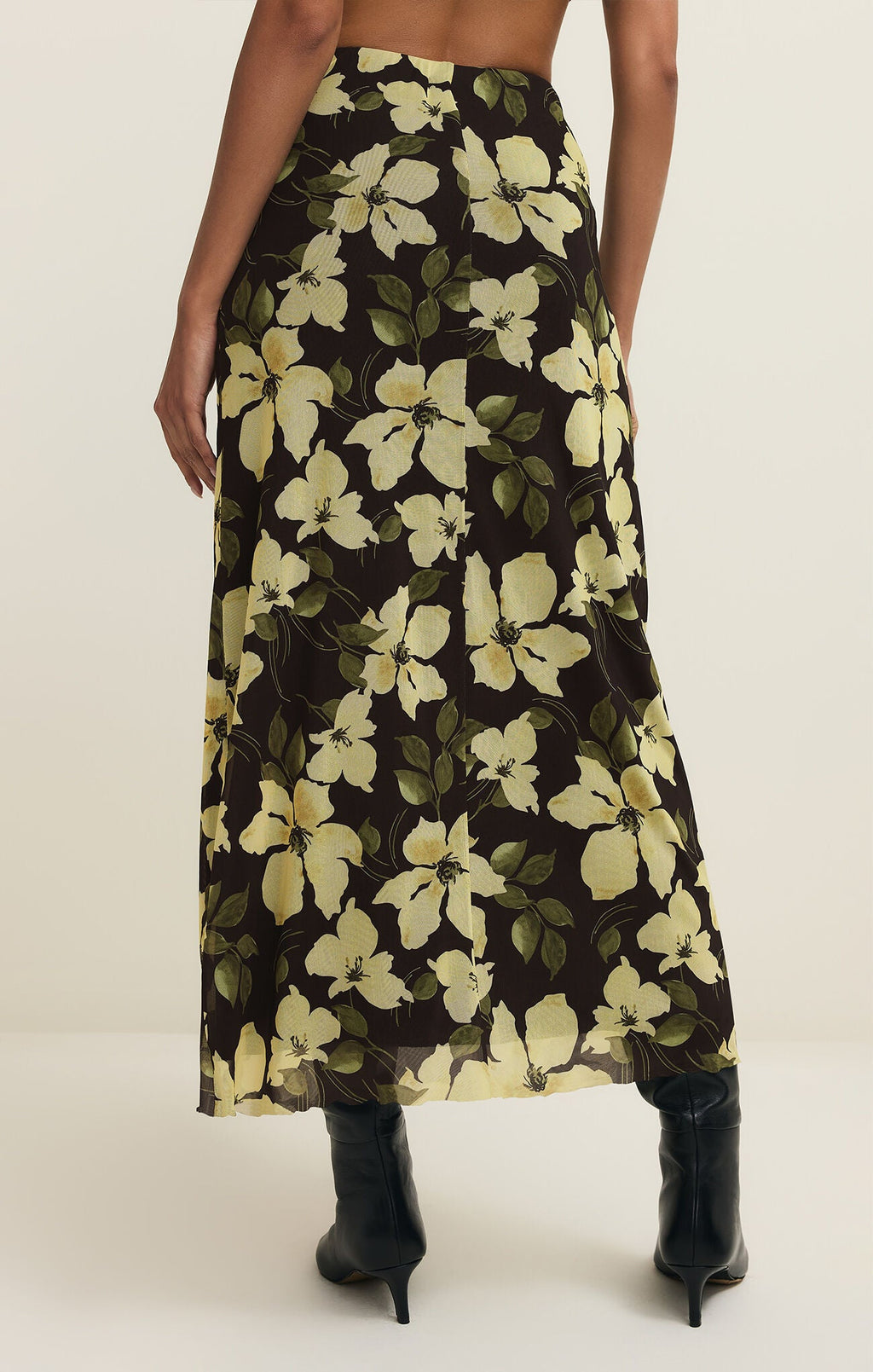 black yellow and green floral midi skirt