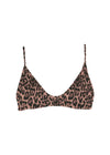 Leopard print bikini top on a white background