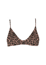 Leopard print bikini top on a white background