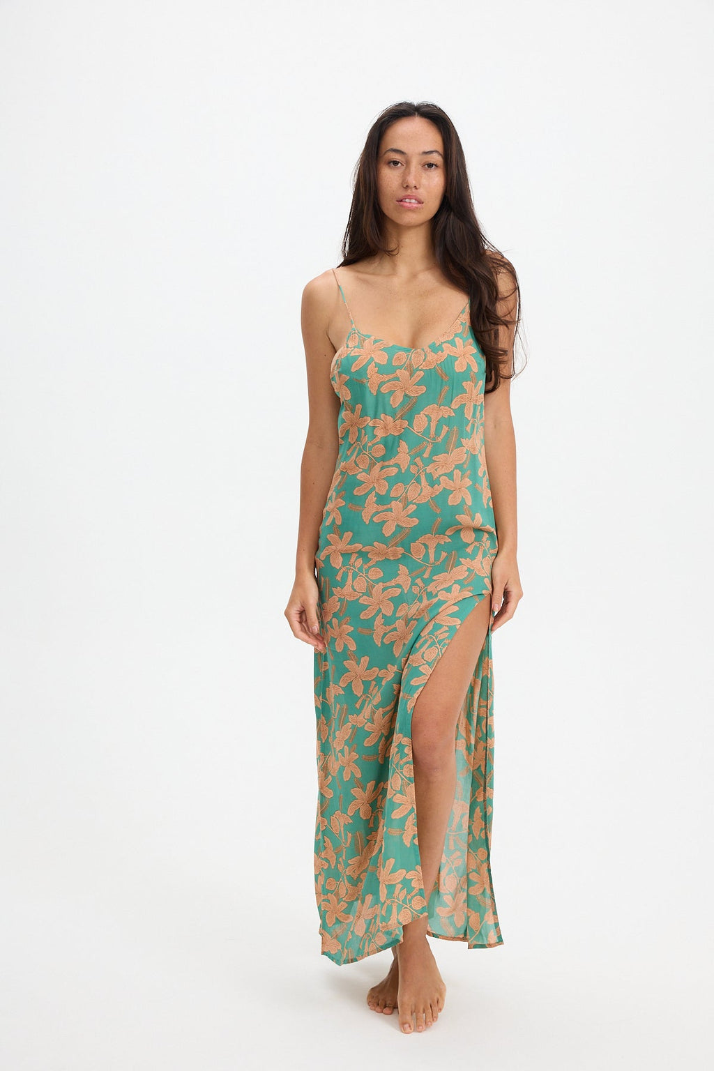 kahea maxi dress tropics floral green print
