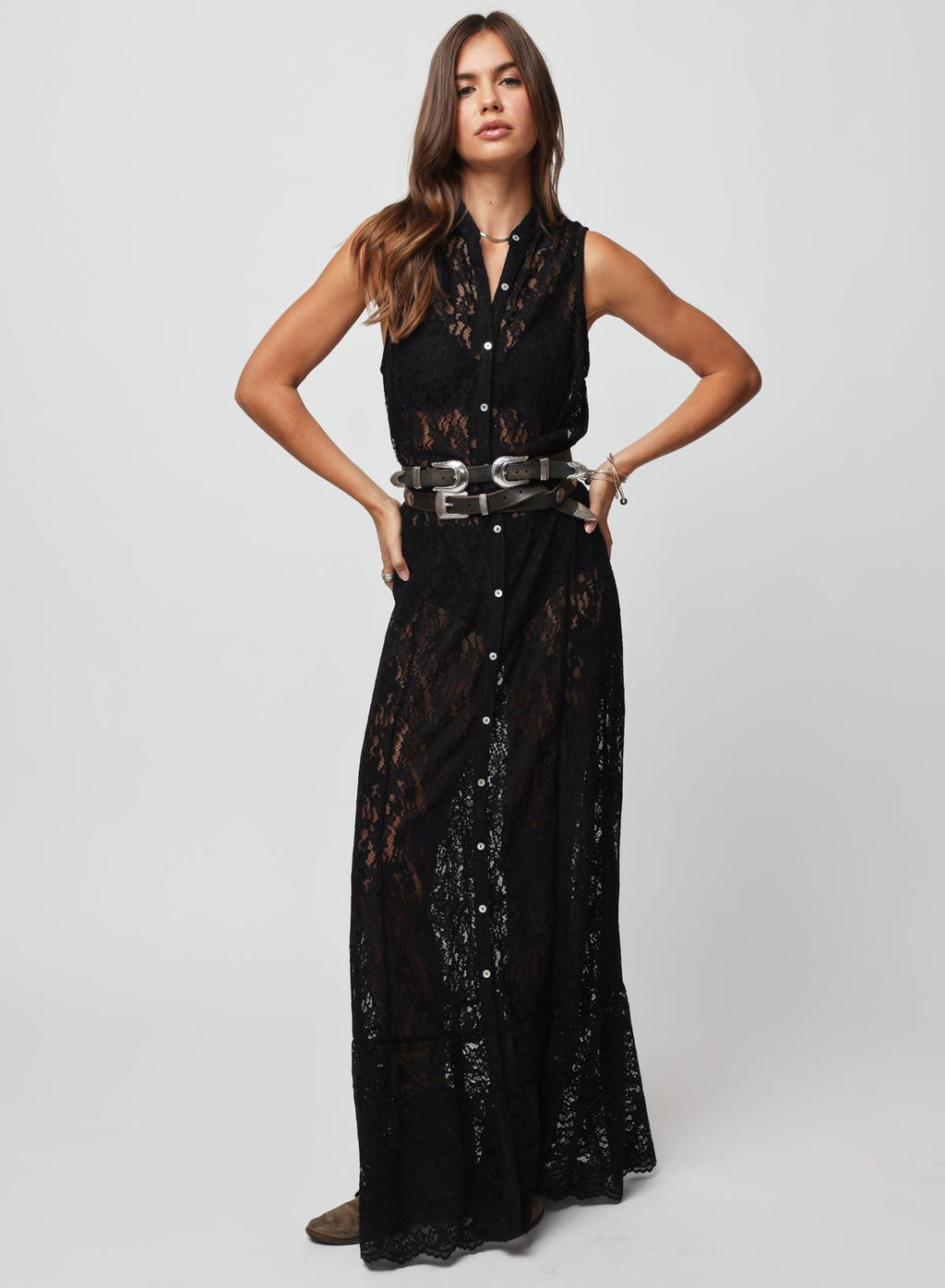 lace waist button maxi dress THE LACE BUTTON FRONT MAXI DRESS MEDIUM / White