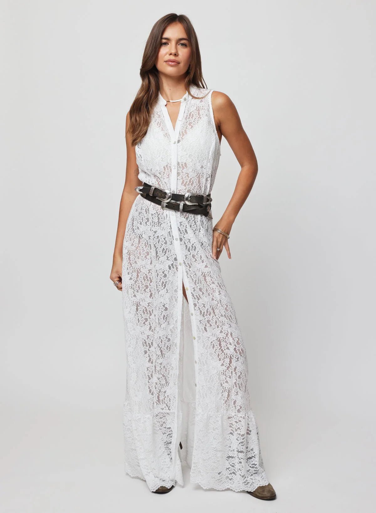 lace waist button maxi dress THE LACE BUTTON FRONT MAXI DRESS MEDIUM / White
