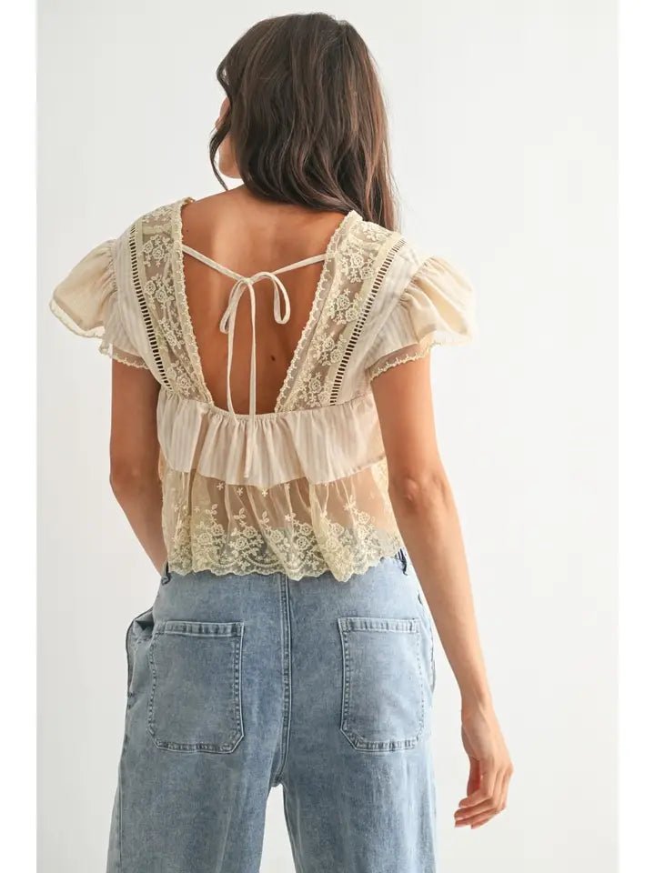 CamelliaLace Trimmed BlouseTops