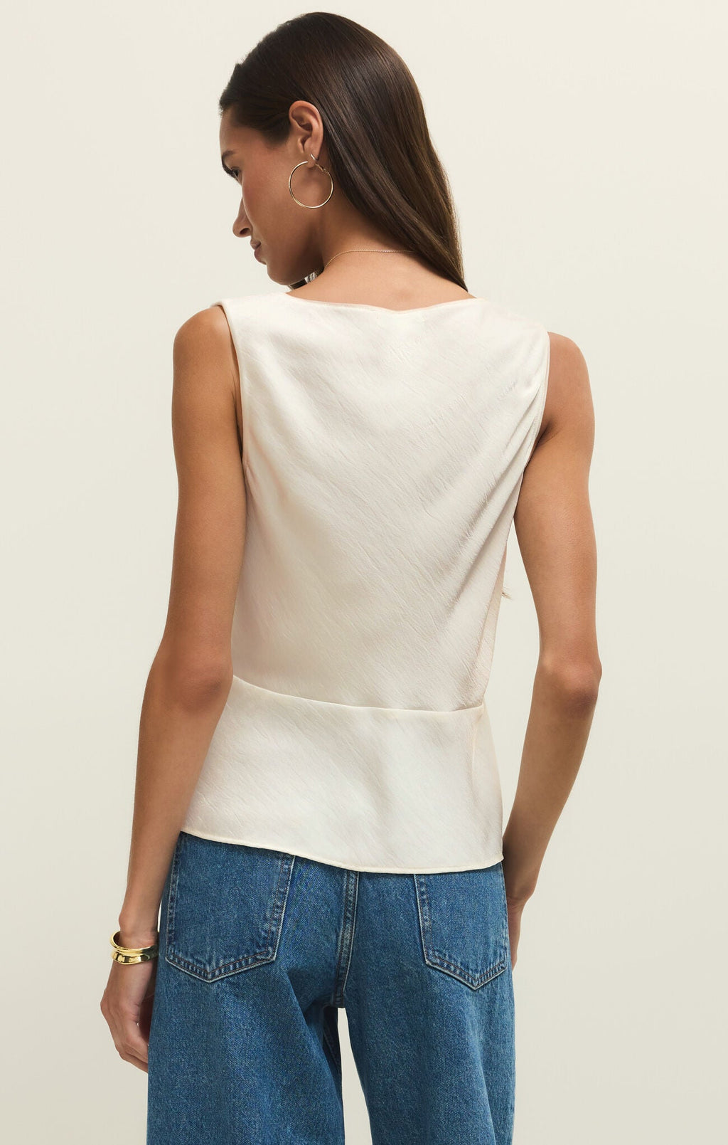 off white cream tie front cami tank satin
