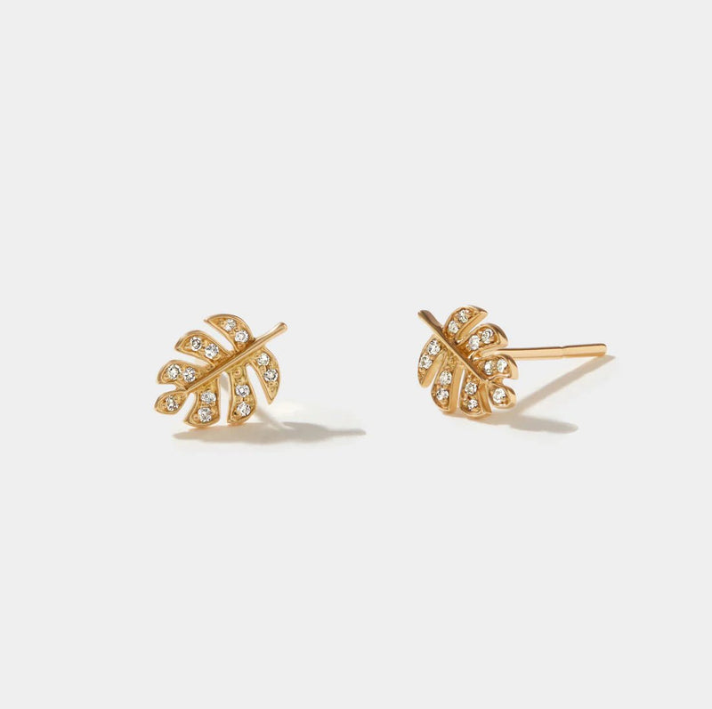 Monstera Leaf Diamond Studs