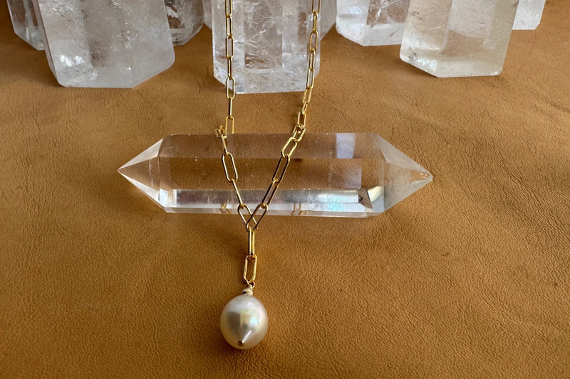 Ella May MauiPaperclip Pearl Drop NecklaceNecklaces