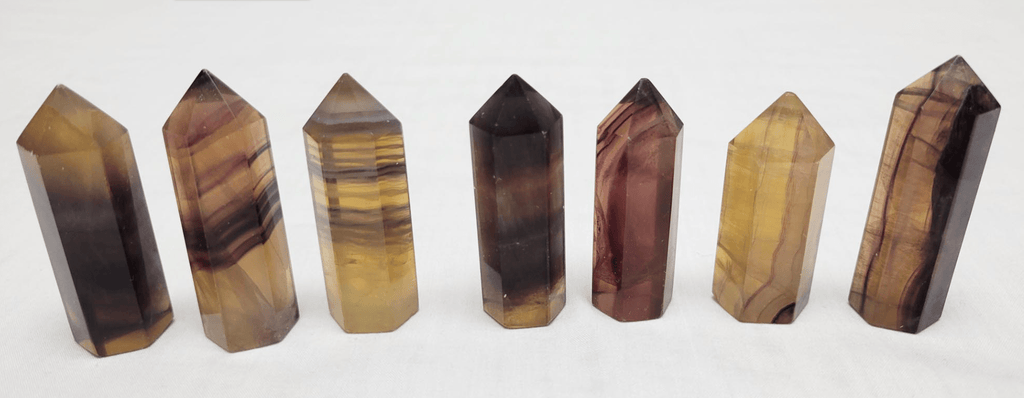 Polished Yellow Striped Fluorite Point