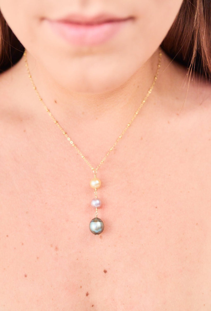 Rainbow Pearl Drop Necklace