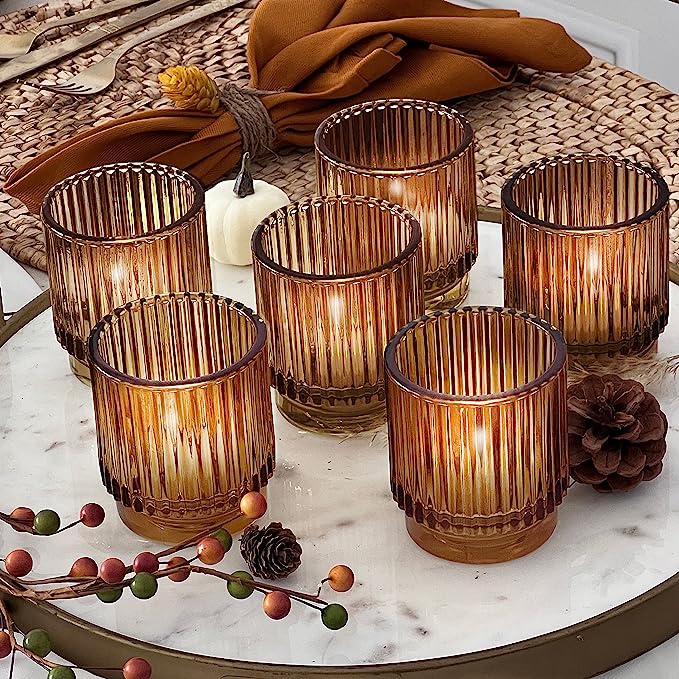 Ribbed Amber Glass Votive - Driftwood Maui & Home By Driftwood