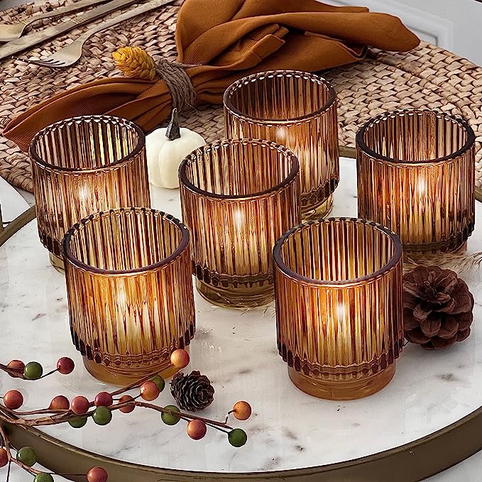 Ribbed Amber Glass Votive